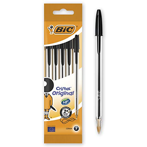 BIC Cristal Original Kugelschreiber, mittlere Spitze (1,0 mm), Schwarz, 5 Stück von BIC