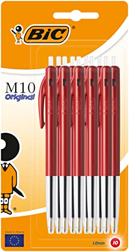 Bic M10 Kugelschreiber mit Druckknopf, M-Spitze, 10 Stück, rot von BIC