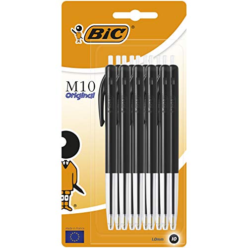 Bic M10 Kugelschreiber mit Druckknopf, M-Spitze, 10 Stück, schwarz von BIC