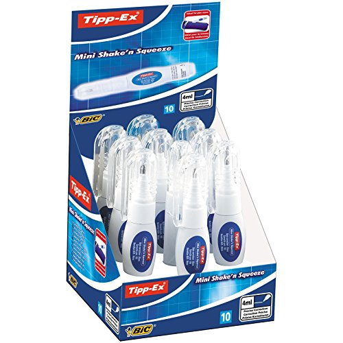 Tipp-Ex Korrekturstift Mini Shake´n Squeeze, mit Metallspitze, 4 ml, Displaybox à 10 Stück, weiß von BIC