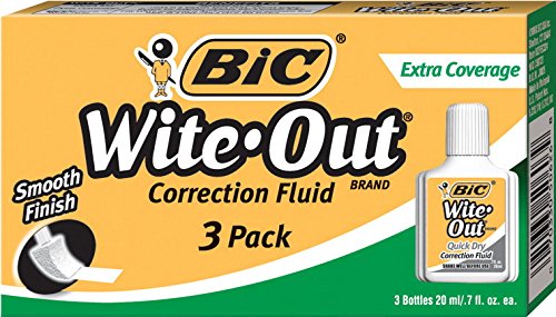 Wite-Out Extra Coverage Correction Fluid, 20 ml Bottle, White, 3/Pack, Sold as 1 Package von BIC