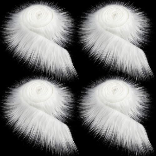 Furry Faux Craft Plüschstoff Kunstleder 1/4 Stücke Kunstfell zum Basteln Meterware 1.5M Plüsch Bänder zum Nähen Weihnachts fur GNOME Beard Santa Hair Dwarf DIY Dekoration (Weiß,4 Pcs) von BICI