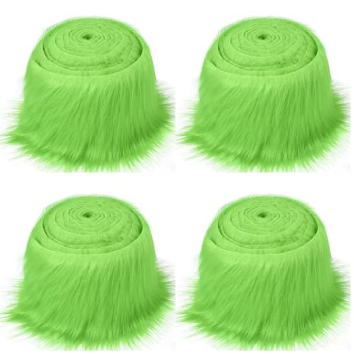 Furry Faux Precut Strips 2x60 Zoll Kunstfell Zum Basteln, Langhaarplüsch Zum Basteln, Kunstleder Plüsch Pelz Fell Stoff Fluffy Craft Plüschstoff Fur GNOME Beard Santa Hair (Grün,4 Pcs) von BICI