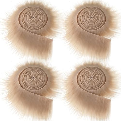 Furry Faux Precut Strips 2x60 Zoll Kunstfell Zum Basteln, Langhaarplüsch Zum Basteln, Kunstleder Plüsch Pelz Fell Stoff Fluffy Craft Plüschstoff Fur GNOME Beard Santa Hair (Khaki,4 Pcs) von BICI