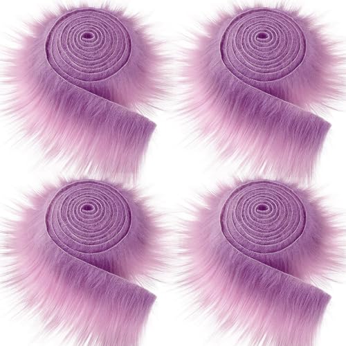 Furry Faux Precut Strips 2x60 Zoll Kunstfell Zum Basteln, Langhaarplüsch Zum Basteln, Kunstleder Plüsch Pelz Fell Stoff Fluffy Craft Plüschstoff Fur GNOME Beard Santa Hair (Lila,4 Pcs) von BICI