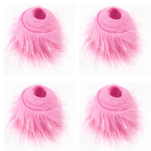 Furry Faux Precut Strips 2x60 Zoll Kunstfell Zum Basteln, Langhaarplüsch Zum Basteln, Kunstleder Plüsch Pelz Fell Stoff Fluffy Craft Plüschstoff Fur GNOME Beard Santa Hair (Rosa,4 Pcs) von BICI