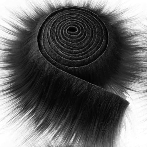 Furry Faux Precut Strips 2x60 Zoll Kunstfell Zum Basteln, Langhaarplüsch Zum Basteln, Kunstleder Plüsch Pelz Fell Stoff Fluffy Craft Plüschstoff Fur GNOME Beard Santa Hair (Schwarz,1 Pcs) von BICI