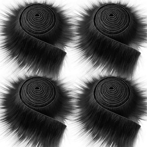 Furry Faux Precut Strips 2x60 Zoll Kunstfell Zum Basteln, Langhaarplüsch Zum Basteln, Kunstleder Plüsch Pelz Fell Stoff Fluffy Craft Plüschstoff Fur GNOME Beard Santa Hair (Schwarz,4 Pcs) von BICI