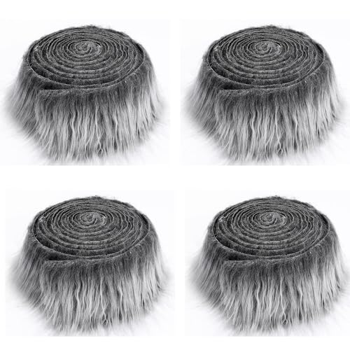 Furry Faux Precut Strips 2x60 Zoll Kunstfell Zum Basteln, Langhaarplüsch Zum Basteln, Kunstleder Plüsch Pelz Fell Stoff Fluffy Craft Plüschstoff Fur GNOME Beard Santa Hair (frostgrau,4 Pcs) von BICI