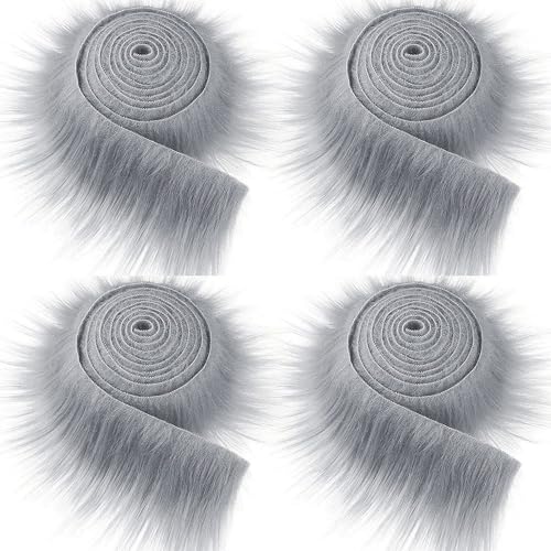 Furry Faux Precut Strips 2x60 Zoll Kunstfell Zum Basteln, Langhaarplüsch Zum Basteln, Kunstleder Plüsch Pelz Fell Stoff Fluffy Craft Plüschstoff Fur GNOME Beard Santa Hair (grau,4 Pcs) von BICI