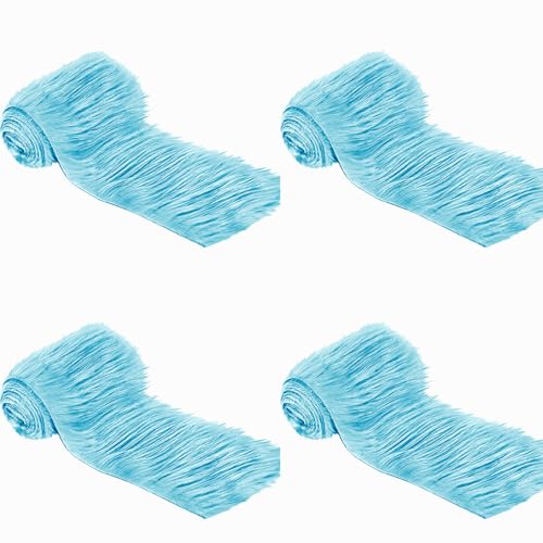 Furry Faux Precut Strips 2x60 Zoll Kunstleder Plüsch Weiß Pelz Fell Stoff Fluffy Craft Plüschstoff fur GNOME Beard Santa Hair Dwarf DIY Dekoration Kunstfell Basteln Weihnachts (Blau,4 Pcs) von BICI