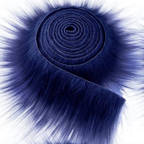 Furry Faux Precut Strips 2x60 Zoll Kunstleder Plüsch Weiß Pelz Fell Stoff Fluffy Craft Plüschstoff fur GNOME Beard Santa Hair Dwarf DIY Dekoration Kunstfell Basteln Weihnachts (Navy blau,1 Pcs) von BICI