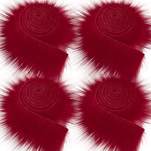 Furry Faux Precut Strips 2x60 Zoll Kunstleder Plüsch Weiß Pelz Fell Stoff Fluffy Craft Plüschstoff fur GNOME Beard Santa Hair Dwarf DIY Dekoration Kunstfell Basteln Weihnachts (Rot,4 Pcs) von BICI