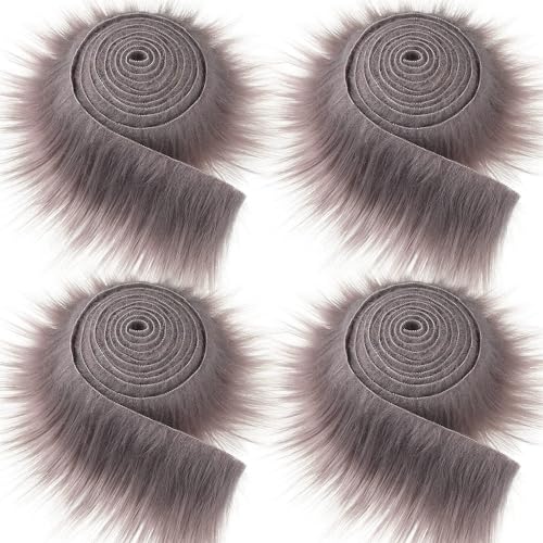 Furry Faux Precut Strips 2x60 Zoll Kunstleder Plüsch Weiß Pelz Fell Stoff Fluffy Craft Plüschstoff fur GNOME Beard Santa Hair Dwarf DIY Dekoration Kunstfell Basteln Weihnachts (dunkelgrau,4 Pcs) von BICI