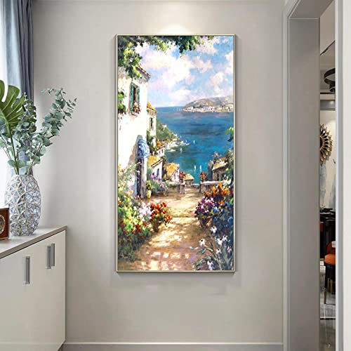 BIEMBI Mediterraner Stil Korridor Leinwand Gemälde Landschaft Landschaft Poster und Drucke Wandkunst Bild Wohnzimmer Wohnkultur 30x60cm Rahmenlos von BIEMBI