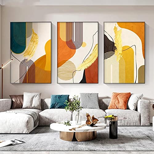 Luxus Abstrakte Linie Leinwand Malerei Golden Posterdruck Wandkunst Bilder Wohnzimmer Schlafzimmer Moderne Große Größe Wohnkultur 70x100cmx3 Rahmenlos von BIEMBI