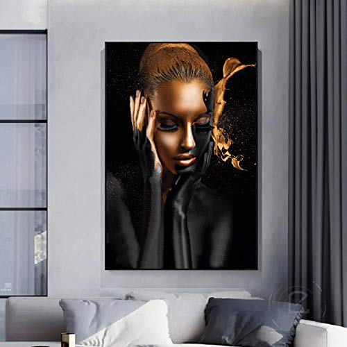 Schwarzes Gold Afrikanischer Akt Kunst Frau Ölgemälde Cuadros Drucke auf Leinwand Poster Wandkunst Skandinavisches Bild Wohnkultur 60x90cm Rahmenlos von BIEMBI