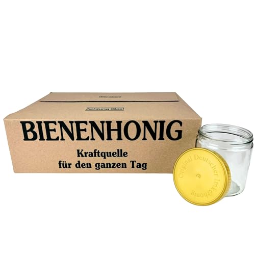 BIENEN SCHMIDT 60 x Neutrales Schraubglas 500g Imkerhonig Honnigglas mit goldenem Deckel ohne Etikett Honig Neutralglas (Deckel mit Prägung Imkerhonig) von BIENEN SCHMIDT