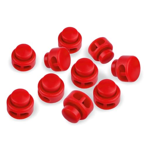 BIG-SAM - 5 Kordelstopper mit 2 Löchern - RUND - Schwarz, Rot, Blau, Grau oder Transparent - 13mm x 15mm (Rot) von BIG-SAM