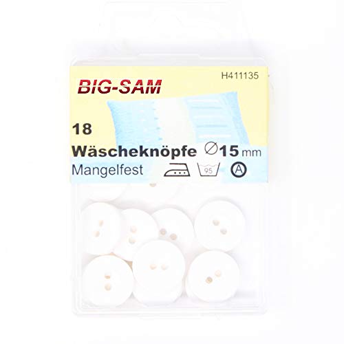 BIG-SAM Wäscheknöpfe | weiss | Ø 15, 17 oder 18mm | 2-Loch | Mangelfest! (15mm) von BIG-SAM