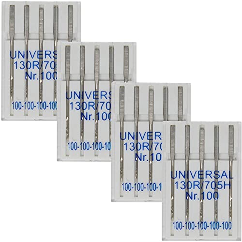 Nähmaschinennadeln Universal, 20 Nadeln Nm 100-130R/705H - geschliffener Flachkolben - Ideal für Webstoffe und die meisten Stoffarten, Futterstoffe (4x10016) von BIG-SAM