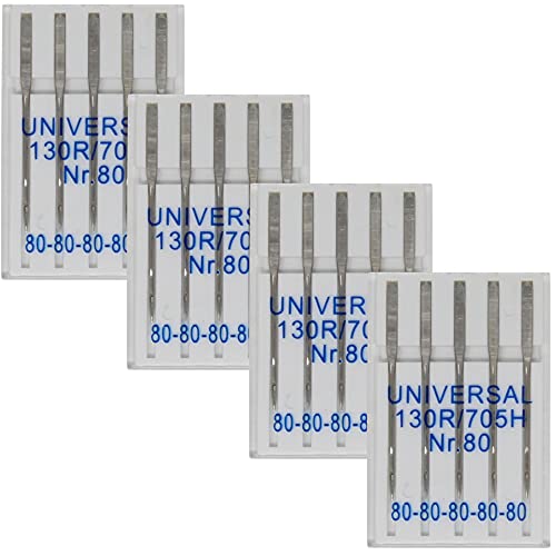 Nähmaschinennadeln Universal, 20 Nadeln Nm 80-130R/705H - geschliffener Flachkolben - Ideal für Webstoffe und die meisten Stoffarten, Futterstoffe (4x10014) von BIG-SAM