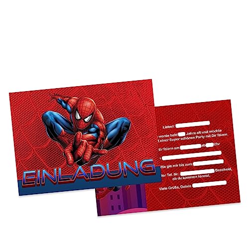 BIGADO 12 Einladungskarten Kindergeburtstag Spiderman passend mit Spiderman Motiv für Einladungskarten Kindergeburtstag Junge umweltfreundlich von BIGADO