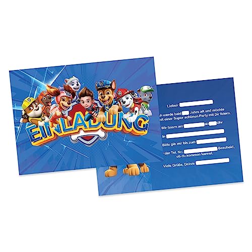 BIGADO 12 Einladungskarten Kindergeburtstag kompatibel mit Einladungskarten paw patrol, Format DIN A6, 350g/m2 Karton, Hochglanz Front, umweltfreundlich von BIGADO