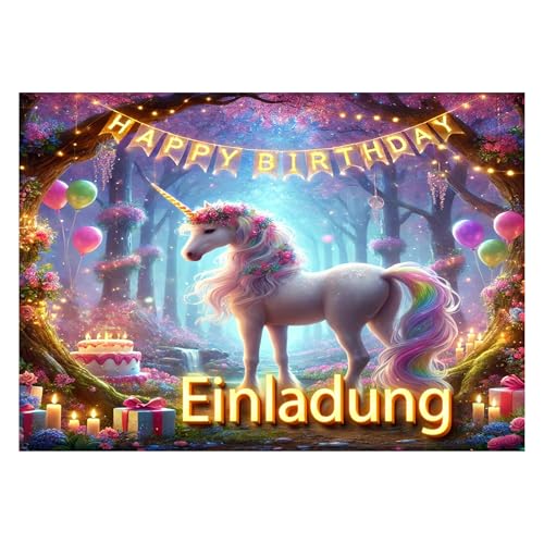 BIGADO 12x Einhorn Einladungskarten Geburtstag mit Hochglanz Effekt Einhorn Einladungskarten Kindergeburtstag mit einfach zu beschriftender Rückseite A6 Format Einladungskarten Einhorn von BIGADO