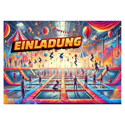 BIGADO 12x Einladungskarten Trampolin Party Hochglanz Effekt Einladung Trampolin Geburtstag einfach zu beschriften A6 Format Einladungskarten Jump Party (Trampolin) von BIGADO