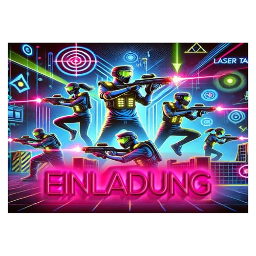 BIGADO 12x Lasertag Einladungskarten Kindergeburtstag Junge mit Hochglanz Effekt Einladungskarten Lasertag Geburtstag einfach zu beschriften A6 Format Einladung Lasertag Geburtstagseinladungen Jungen von BIGADO