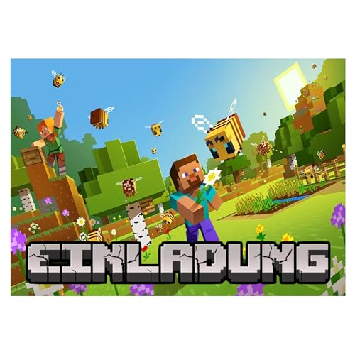 BIGADO 12x Minecraft Einladungskarten Kinder Hochglanz Effekt Einladung Minecraft Karten einfach zu beschrifte A6 Format Einladungskarten Minecraft Kindergeburtstag (Minecraft) von BIGADO