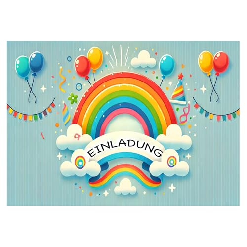 BIGADO 12x Regenbogen Einladungskarten Kinder Hochglanz Effekt Einladung Regenbogen Einladungskarten einfach zu beschriften A6 Format Einladungskarten Regenbogen Kindergeburtstag (Regenbogen) von BIGADO