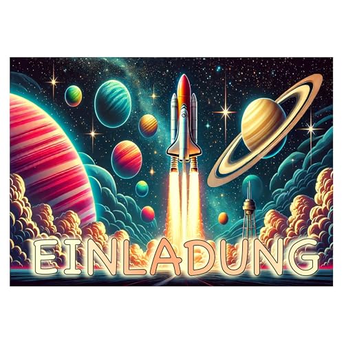 BIGADO 12x Weltraum Einladungskarten Kindergeburtstag Hochglanz Effekt Einladung Weltraum Kindergeburtstag einfach zu beschriften A6 Format Einladungskarten Weltraum Kindergeburtstag (Weltraum) von BIGADO