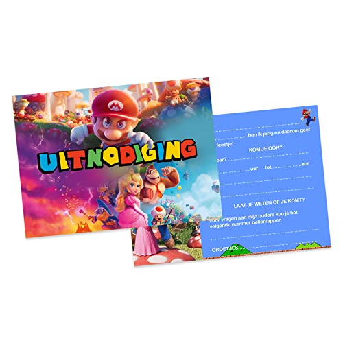 BIGADO Einladungskarten zur Kinderparty im Super Mario Thema - Din A6 Postkartenformat - Deutsch - Vorderseite mit Hochglanzlack - Super Mario Einladungskarten von BIGADO