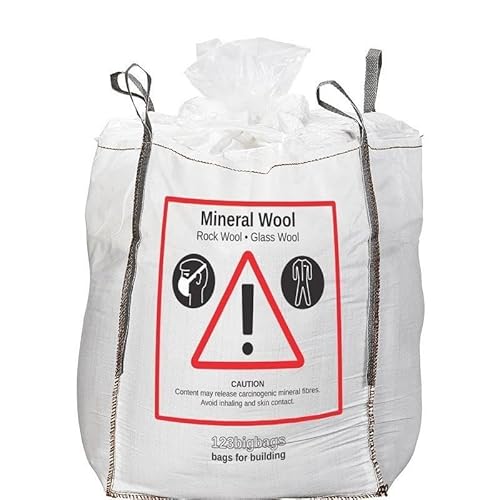 Big Bag Mineralwolle Sack 1m³ Maße 90x90x120cm | Sack für Mineralwolle, Glaswolle abfälle, Steinwolle und KMF | Big Bag verschließ KMF sack alle Abbrucharbeiten mit Standardschlaufen | 5er-Pack von BIGBAGLAND