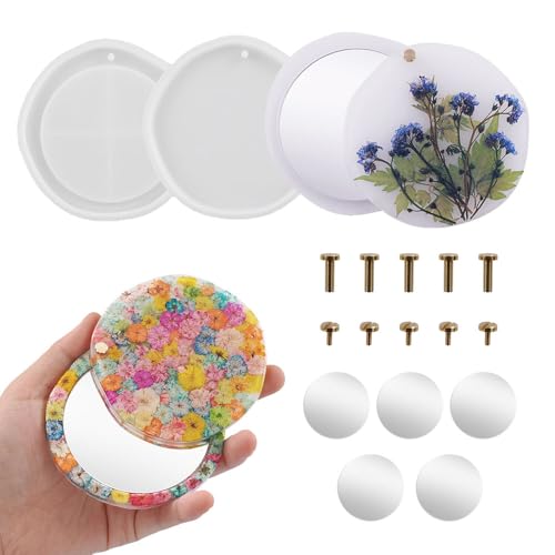 BIGEBO Make-up-Spiegel-Harzform-Set, kompakte Spiegelharz-Form mit 5 Acryl-Spiegeltaschen, Silikonformen für Epoxidharz, Basteln, DIY von BIGEBO