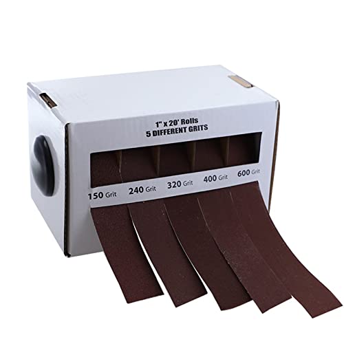 BIGP 5 Rolls Sandpaper, 2.5cm x 6m Schleifpapier mit Spender, Schleifpapierrollen Sortimentspack für Holzbearbeitung, Metallpolieren, pro 150 240 320 400 600 Körnungen Schleifbänder von BIGP