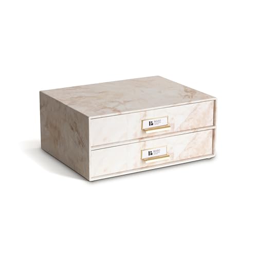 BIGSO BOX OF SWEDEN BIRGER Schubladenbox für Dokumente und Bürobedarf – Schreibtisch Organizer mit 2 Schubladen – Ablagesystem aus Faserplatte und Papier – beige von BIGSO BOX OF SWEDEN