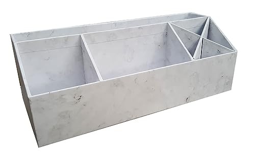 BIGSO BOX OF SWEDEN ELISA Schreibtisch Organizer mit 4 Fächern – Ordnungssystem für Zettel, Büroklammern, Stifte usw. – Sortierkasten aus Faserplatte und Papier in Leinenoptik – Marmor von BIGSO BOX OF SWEDEN