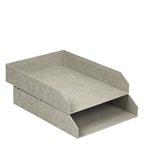 BIGSO BOX OF SWEDEN Hakan 2er-Set Briefablage für den Schreibtisch – stapelbare Ablagefächer für Briefe, Dokumente usw, – Ordnungssystem aus Faserplatte mit Papier in Leinenoptik – beige von BIGSO BOX OF SWEDEN