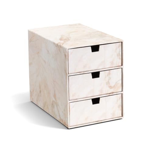 BIGSO BOX OF SWEDEN INGRID Schubladenbox für Dokumente und Bürobedarf – Schreibtisch Organizer mit 3 Schubladen – Ablagesystem aus Faserplatte und Papier – beige von BIGSO BOX OF SWEDEN