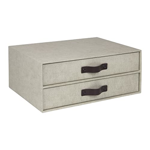 Bigso Box of Sweden BIRGER Schubladenbox für Dokumente und Bürobedarf – Schreibtisch Organizer mit 2 Schubladen – Ablagesystem aus Faserplatte und Papier in Leinenoptik – beige von BIGSO BOX OF SWEDEN