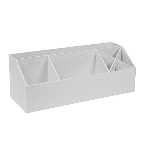 Bigso Box of Sweden ELISA Schreibtisch Organizer mit 4 Fächern – Ordnungssystem für Zettel, Büroklammern, Stifte usw. – Sortierkasten aus Faserplatte und Papier in Leinenoptik – weiß von BIGSO BOX OF SWEDEN