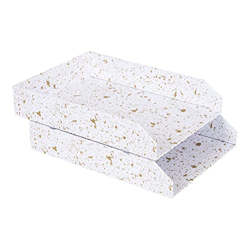 Bigso Box of Sweden Hakan 2er-Set Briefablage für den Schreibtisch – stapelbare Ablagefächer für Briefe, Dokumente usw, – Ordnungssystem aus Faserplatte mit Papier – Gold gesprenkelt, 31 x 23 x 6 cm von BIGSO BOX OF SWEDEN