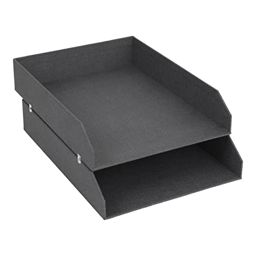 Bigso Box of Sweden Hakan 2er-Set Briefablage für den Schreibtisch – stapelbare Ablagefächer für Briefe, Dokumente usw, – Ordnungssystem aus Faserplatte mit Papier in Leinenoptik – schwarz von BIGSO BOX OF SWEDEN