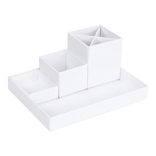 Bigso Box of Sweden LENA Schreibtisch Organizer für Stifte, Büroklammern, Haftnotizen usw. – Sortierkasten mit 4 Fächern – Ordnungssystem aus Faserplatte und Papier – weiß von BIGSO BOX OF SWEDEN