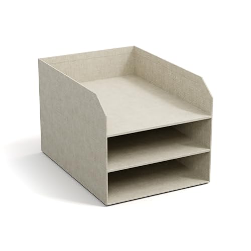 Bigso Box of Sweden TREY 3-stufige Briefablage – praktische Ablagefläche für Briefe, Dokumente in DIN A4-Format – Ordnungssystem aus Faserplatte mit Papier in Leinenoptik – beige von BIGSO BOX OF SWEDEN