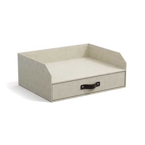 Bigso Box of Sweden WALTER Briefablage mit integrierter Schublade – praktische Ablagefläche für Briefe, Dokumente usw. – Ordnungssystem aus Faserplatte mit Papier in Leinenoptik – beige von BIGSO BOX OF SWEDEN