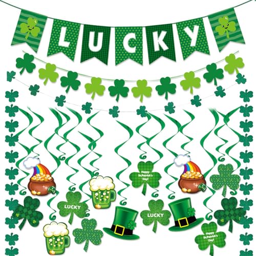 BIGULA Patricks Day Ornaments Banner-Set, Filz, Kleeblatt, Banner, hängende Wirbel für Spiele, irische Partyzubehör, Heimdekoration von BIGULA